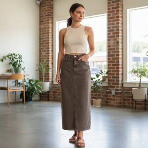 Ena Pelly Olive Green Maxi Denim Skirt in Olive Green / Grey Size 26 NWOT